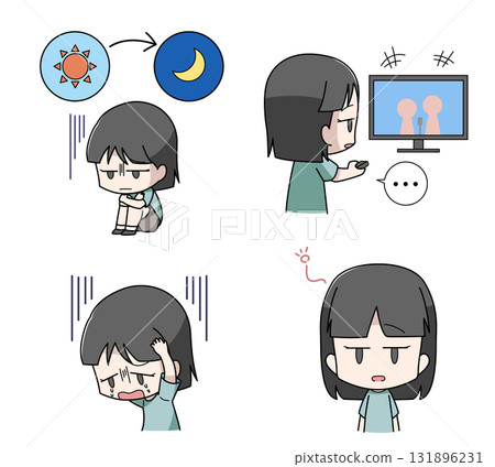 憂鬱症精神症狀的 4 幅插圖 - 女孩 131896231