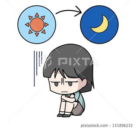 一個整天心情低落的女孩的插圖 131896232