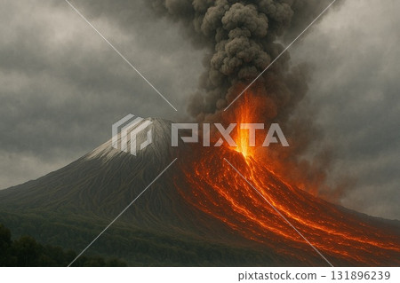Mount Fuji erupts 131896239