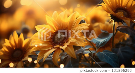 Sunflowers Basking in Golden Light. Generative ai 131896293