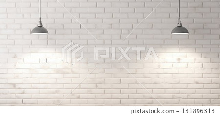 Modern Interior with White Subway Tile and Industrial Lighting. Generative ai 131896313