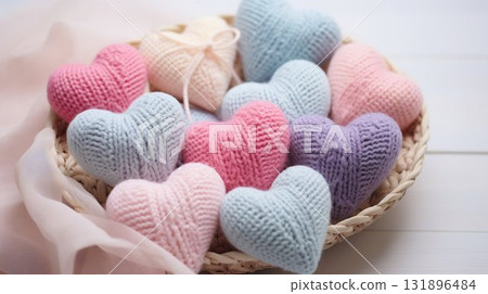 Assorted Crocheted Hearts in Pastel Tones. Generative ai Assorted Crocheted Hearts in Pastel Tones. Generative ai 131896484
