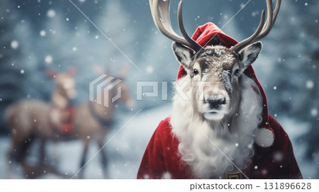 Santa Claus Reindeer in a Snowy Winter Wonderland. Generative ai 131896628