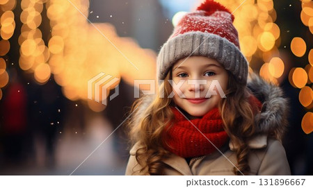 Winter Joy: Smiling Child in Festive Atmosphere. Generative ai Winter Joy: Smiling Child in Festive Atmosphere. Generative ai 131896667