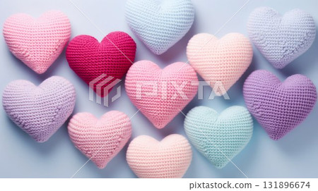 Assorted Crocheted Hearts in Pastel Tones. Generative ai Assorted Crocheted Hearts in Pastel Tones. Generative ai 131896674