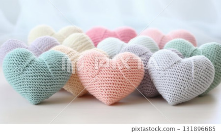 Assorted Crocheted Hearts in Pastel Tones. Generative ai Assorted Crocheted Hearts in Pastel Tones. Generative ai 131896685