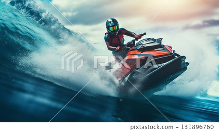 Adrenaline-Fueled Jet Ski Ride on Turquoise Waves. Generative ai 131896760