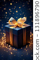 Elegant Festive Gift Box with Golden Ribbon on Starry Background. Generative ai 131896790