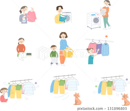 一組洗衣服的人的插圖 131896803