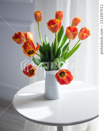 still life with red yellow tulips still life with red yellow tulips 131897011