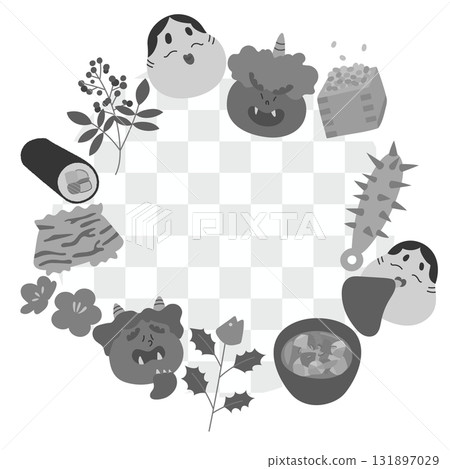 節分插圖框架圓形單色 節分插圖框架圓形單色 131897029