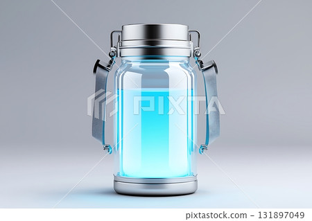 Bright Blue Liquid in Modern Transparent Lantern Bottled for Versatile Use and Aesthetic Appeal 131897049