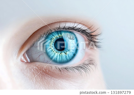 Close-Up of Human Eye with Stunning Blue Iris and Unique Texture in Soft Lighting Close-Up of Human Eye with Stunning Blue Iris and Unique Texture in Soft Lighting 131897279