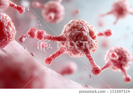 Microscopic View of Vibrant Cells Undergoing Division with Intricate Details and Textures 131897324