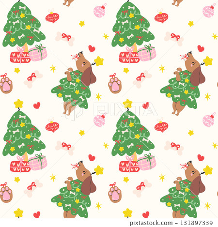 Cute Christmas Seamless Pattern Dachshund Dog Christmas Tree Sausage Dog Festive Repeat Wallpaper Hand Drawn Background Cute Christmas Seamless Pattern Dachshund Dog Christmas Tree Sausage Dog Festive Repeat Wallpaper Hand Drawn Background 131897339