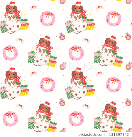 Cute Christmas Seamless Pattern Dachshund Dog Snowman Sausage Dog Festive Repeat Wallpaper Hand Drawn Background Cute Christmas Seamless Pattern Dachshund Dog Snowman Sausage Dog Festive Repeat Wallpaper Hand Drawn Background 131897342