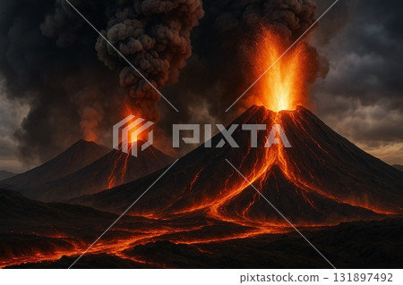 Erupting volcano 131897492