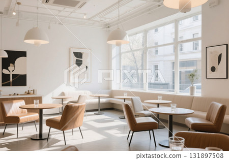 A stylish and modern cafe in the city A stylish and modern cafe in the city 131897508