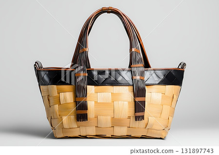 Stylish Woven Handbag with Leather Straps Perfect for Everyday Use and Fashion Statements 131897743
