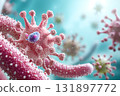 Microscopic View of Colorful Virus Structure with Intricate Details and Background Elements 131897772