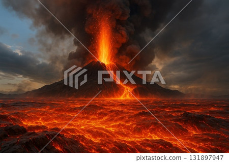 Erupting volcano 131897947