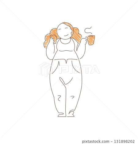 Minimalist Line Art Woman Eating Sandwich And Drinking Coffee In Relaxed Pose Vector Minimalist Line Art Woman Eating Sandwich And Drinking Coffee In Relaxed Pose Vector 131898202
