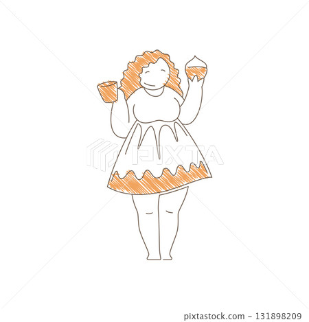 Minimalist Line Art Woman In Dress Holding Coffee Cup And Pastry Vector Illustration Minimalist Line Art Woman In Dress Holding Coffee Cup And Pastry Vector Illustration 131898209