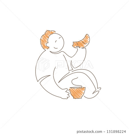 Minimalist Line Art Man Sitting And Enjoying Coffee With Croissant Vector Illustration 131898224