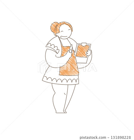 Minimalist Line Art Waitress Holding Menu And Pen In Coffee Shop Vector Illustration 131898228