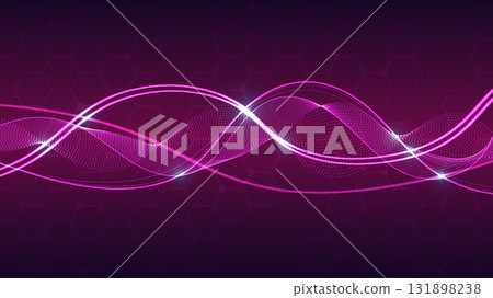 Futuristic Purple Vertical DNA Molecule Geometric Network Minimal Background. 131898238