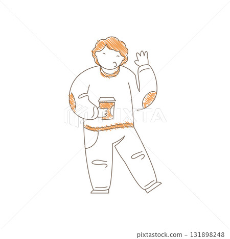 Minimalist Line Art Man Holding Takeaway Coffee And Waving Hand Vector Illustration Minimalist Line Art Man Holding Takeaway Coffee And Waving Hand Vector Illustration 131898248