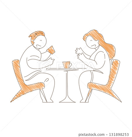Minimalist Line Art Man And Woman Sitting At Table Drinking Coffee Vector Minimalist Line Art Man And Woman Sitting At Table Drinking Coffee Vector 131898253