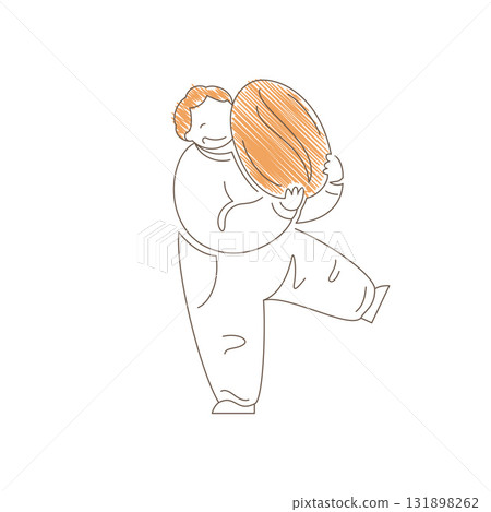 Minimalist Line Art Man Holding Giant Coffee Bean In Relaxed Pose Vector 131898262