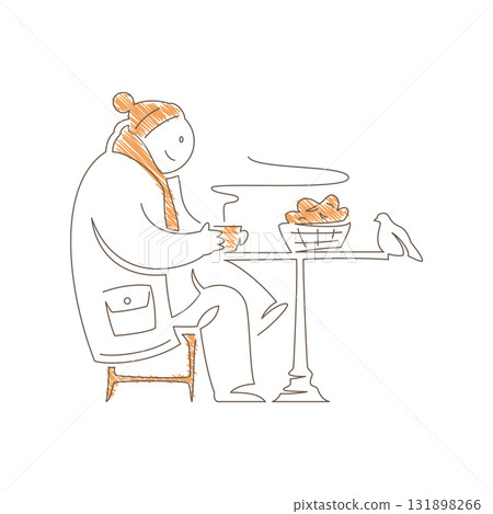 Minimalist Line Art Person In Winter Clothing With Coffee And Bird Vector Minimalist Line Art Person In Winter Clothing With Coffee And Bird Vector 131898266