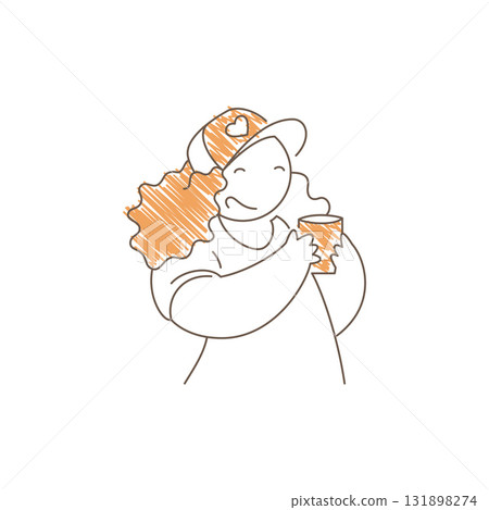 Minimalist Line Art Girl In Cap With Heart Drinking Coffee Vector Illustration Minimalist Line Art Girl In Cap With Heart Drinking Coffee Vector Illustration 131898274