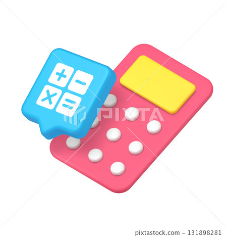3d Realistic Icon Of Calculator With Math Symbols In Colorful Isometric Vector Composition 131898281