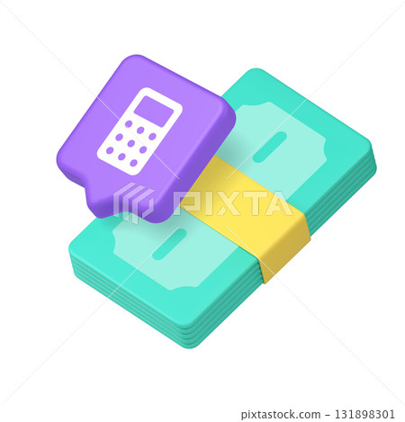 3d Realistic Icon Of Money Stack With Calculator Bubble For Financial Management Application 3d Realistic Icon Of Money Stack With Calculator Bubble For Financial Management Application 131898301