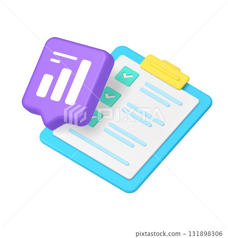 3d Realistic Icon Of Bright Task List With Blue Bubble And Data Analysis Chart For Business Apps 3d Realistic Icon Of Bright Task List With Blue Bubble And Data Analysis Chart For Business Apps 131898306