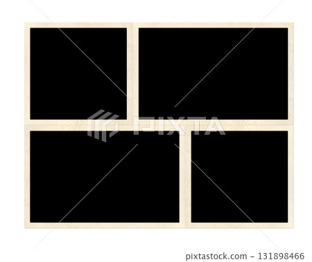 Template collage with four retro frame photos. Moodboard pictures album grid for scrapbooking. Vintage style mood board layout. Isolated on white background. Copy space for your text and photo Template collage with four retro frame photos. Moodboard pictures album grid for scrapbooking. Vintage style mood board layout. Isolated on white background. Copy space for your text and photo 131898466