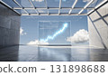 The ascending line graph of the glass screen panel on the floor of the concrete building 131898688