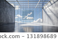 The ascending line graph of the glass screen panel on the floor of the concrete building 131898689