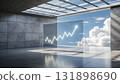 The ascending line graph of the glass screen panel on the floor of the concrete building 131898690