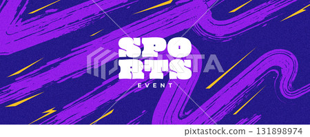 Creative and Vibrant Sport Banner Design with Wavy Brush Lines and Sharp Yellow Objects. Background for Celebration, Ads, Sport, Branding, Card, cover, or Poster Design 131898974