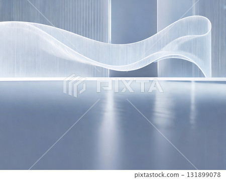 Curved glass-textured wall facade, minimalist space, car advertising background 131899078