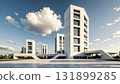 3d rendering of modern buildings and empty concrete floors under the blue sky 131899285