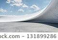 3D rendering of buildings with empty concrete floors and curved white walls 131899286