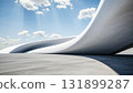 3D rendering of buildings with empty concrete floors and curved white walls 131899287