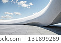 3D rendering of buildings with empty concrete floors and curved white walls 131899289