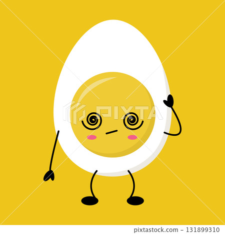 Smiling boiled egg kawaii character on yellow background 131899310