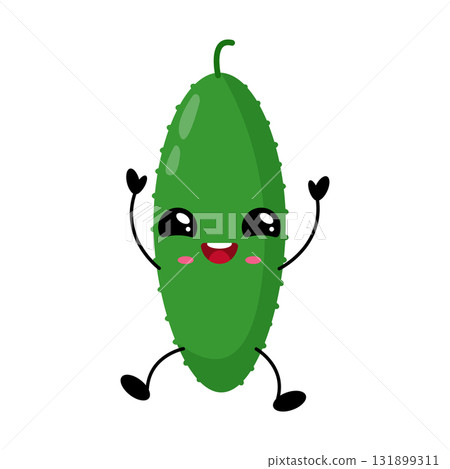 Happy fresh cucumber kawaii character jumping with joy Happy fresh cucumber kawaii character jumping with joy 131899311